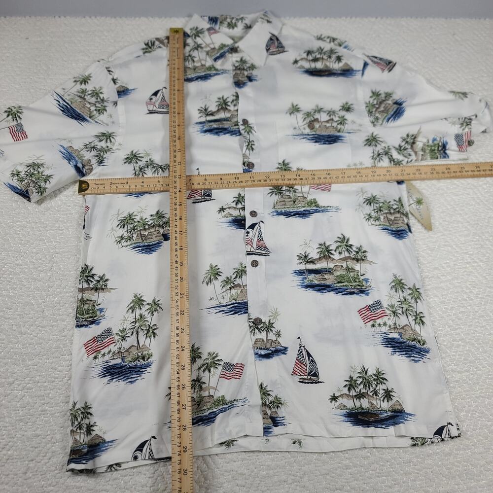 Island Shores Patriotic tropical Hawaiian Shirt Mens Small Resort Wear Vacation - Picture 6 of 7